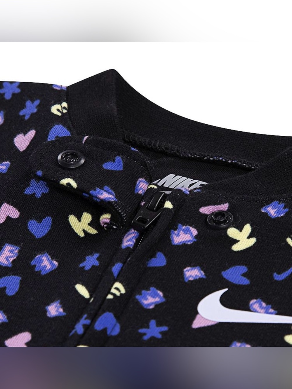 Nike Baby Girl Footed One-Piece with Blue, Cream & Pink Heart Print 6 Months - Picture 3 of 5